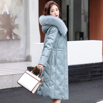 Haining leather jacket down jacket womens long 2021 Winter fox fur collar sheep leather fur thick coat