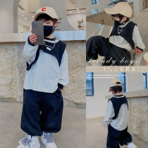 Boys spring suit 2022 Fried Street Sports New Kids Ocean Gas Nets Red Three Sets of Tide Cards Big Kids Clothes