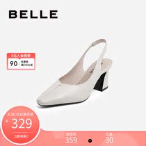  Belle pointed sandals spring and summer new products shopping mall with the same cowhide leather womens coarse heel bag sandals V1U1DBH0
