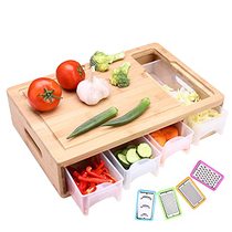 HIOHI Large Bamboo Cutting Board with trays container