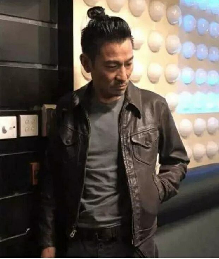 Andy Lau with leather leather mens head layer cowhide jacket short motorcycle jacket casual large size trend mens clothing