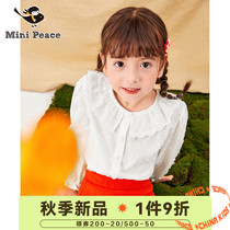 minipeace Taiping Bird Childrens clothing Girls shirt 21 Autumn Sweet doll collar bud sleeves White base shirt