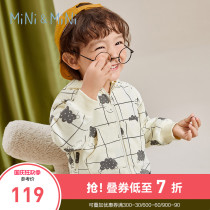 minipeace Taiping bird boy coat lamb print check cub hooded zipper coat autumn