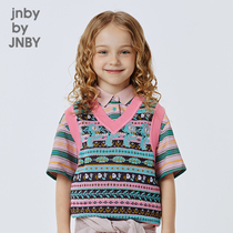 same style]Jiangnan commoner childrens clothing 21 summer new mens and womens V-neck knitwear 1LB820090