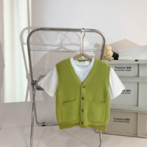 (Live Exclusive) Boy knit vest new Korean version Baby Bull Oil Fruits Green Wool sweatshirt Machiobou