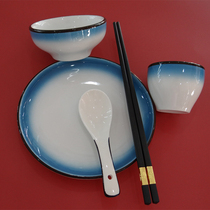 Underglaze tableware table magnesium-enhanced porcelain bowl Cup spoon chopsticks set can be freely matched with hotel restaurants