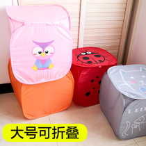 Extra-large dirty clothes basket folding laundry basket fabric storage basket cartoon with cover clothes dirty clothes basket toy storage basket