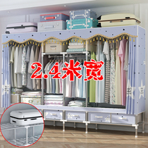 Simple cloth wardrobe with drawer fabric modern simple rental room bedroom double hanging wardrobe