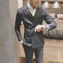 Suit mens suit Groom wedding dress large size Korean version of the trend business formal casual British style mens suit