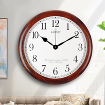 Oversized round solid wood clock wall clock Living room European silent household hanging watch Office wall hanging quartz clock