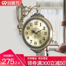 American double-sided metal wall clock living room European luxury silent clock fashion creative home two-sided hanging watch clock