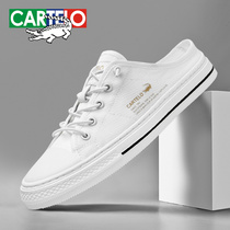 Crocodile mens shoes summer canvas Baotou half drag mens casual sneakers without heel breathable slip-on sandals