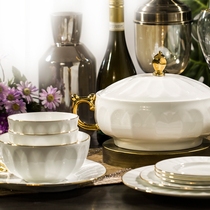 Light luxury European-style high-end tableware set Jingdezhen bone China tableware set Household plates chopsticks bowls and dishes combination