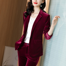 Red velvet blazer womens spring and autumn high-end professional wear 2021 jacket temperament golden velvet suit suit