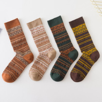 Autumn Winter Socks Women Socks Retro National Wind Double Stitch Two-way Ladies Midbarrel Socks No Wire Cotton Socks