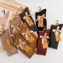 Autumn and winter socks double needle Japanese hair mixed womens socks simple ins solid color thin vertical bar warm ladies pile socks