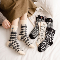 MISSZUING winter socks women socks thick black and white group cotton terry socks embroidery cartoon warm socks