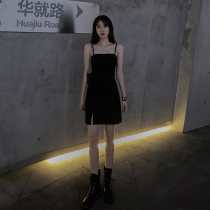 Black suspender skirt autumn design feel niche wear slim body outside slim dress Hepburn heart small black dress
