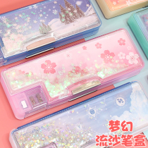 Cherry Blossom Constellations Dream Streaming Sand Pencil Case Elementary School Childrens Heart Lead Pencil Case Children Multifunction Kindergarten Pen Bag
