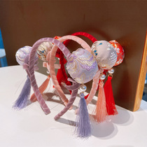 Chinese style Tang costume flower bud tassel childrens hairband Baby festival New Year Red cheongsam headband girl headband