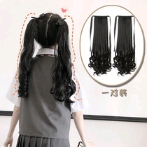 JK wig female high double ponytail lolita Japanese strap long curly hair Loli soft girl cute straight braid hair accessories