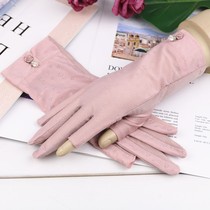  Spring and autumn cycling sunscreen gloves womens summer half-finger gloves thin driving non-slip ice silk breathable dew two-finger gloves