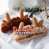 Japanese cute selling cute antlers face wash hair belt Japanese coral velvet Christmas elk hair band Red