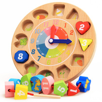 Cartoon Rabbit wooden Children Baby cognitive digital shape clock building block clock toy 2-3-4-5 years old