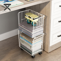 Mobile Bookshelf Swivel Belt Wheel Floor Simple Iron Art Desktop Multilayer Book Containing Shelf Creative Province Space