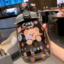 Water cup Large capacity 1000ml summer sports plastic kettle with lanyard female cute girl big belly straw cup