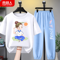 Girls sports suit 2021 Summer new CUHK Fairy Ocean Trendy Girls Summer Clothing Thin childrens clothes