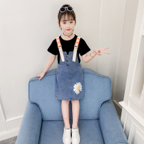 Girls denim strap dress summer suit 2021 new foreign style two-piece children children in the Korean version of the girl