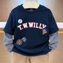  Boys long-sleeved T-shirt cotton fake two-piece bottoming shirt spring and autumn Korean childrens clothing baby top TKLA93802A