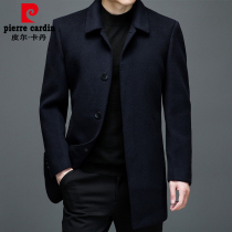 Pierre Cardin brand mid-length 100% pure cashmere coat middle-aged and elderly mens double-sided wool coat winter thick