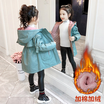 Girls autumn and winter coat 2021 new cotton clothes big childrens clip cotton windbreaker little girl plus velvet padded padded jacket tide