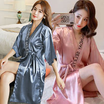 Big Code Sleeping Robe Womens Summer Sexy Sleepwear Ice Silk Lace Spring Autumn Long Sleeve Lacing Bath Lady Bathrobe Single Piece
