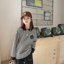 Girls clothing spring autumn clothing 2022 new Korean version foreign air children CUHK Tong Polo shirt striped long sleeve T-shirt tide