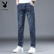 Playboy men jeans casual elasticity simple long pants summer new tide mens small foot pants