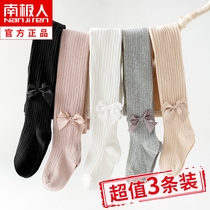Girls pantyhose spring and autumn pure cotton girl white children baby pants in autumn and winter wear plus thickening