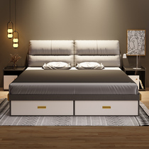 Bed modern simple light luxury 1 5 meters master bedroom Double 1 8 meters storage step rice small apartment bedroom storage bed