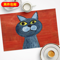 Comic Cat Water Powder Hand-painted Cartoon PVC cushion Anti-burn cushion European Waterproof Dinner Plate Cushion Cute Cushion Cup Cushion Dining Mat