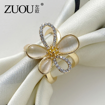 Cat-eyestone flowers silk scarf button tissue scarf butterfly knot shawl knot ring accessories