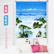 Lift full shading roller blinds Heat insulation curtains shading landscape landscape painting Bedroom upper and lower zipper curtain Living room free hole