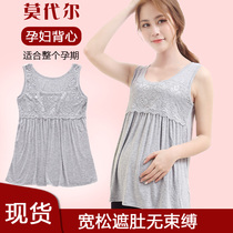Pregnant woman camisole vest pregnancy base shirt loose size summer modal lace underwear halter top