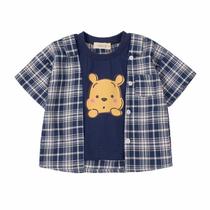 Boy Girl Plaid shirt fake two pieces 2021 summer children baby Foreign style cartoon short-sleeved T-shirt top tide