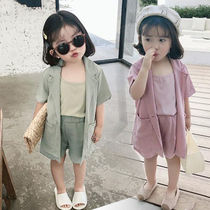  Girls  net celebrity suit 2021 summer new Korean childrens western style suit three-piece little girl fashion summer dress