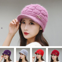 Autumn and winter New hat female middle-aged mother knitted hat plus velvet warm wool hat outdoor padded ear protection hat