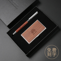 Mingshi Norse style solid wood business card holder mens business large capacity portable creative business card box carry womens high-grade custom lettering logo signature pen copper wooden pen pen set