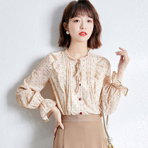 Korean version of the polka dot chiffon shirt top womens autumn 2021 new western style age-reducing loose ruffle wild shirt tide