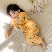 Sleeping bag Sub-footed child Sleeping Anti-kick Quilt God Instrumental Autumn Winter Flannel conjoined male and female children pyjamas antifreeze